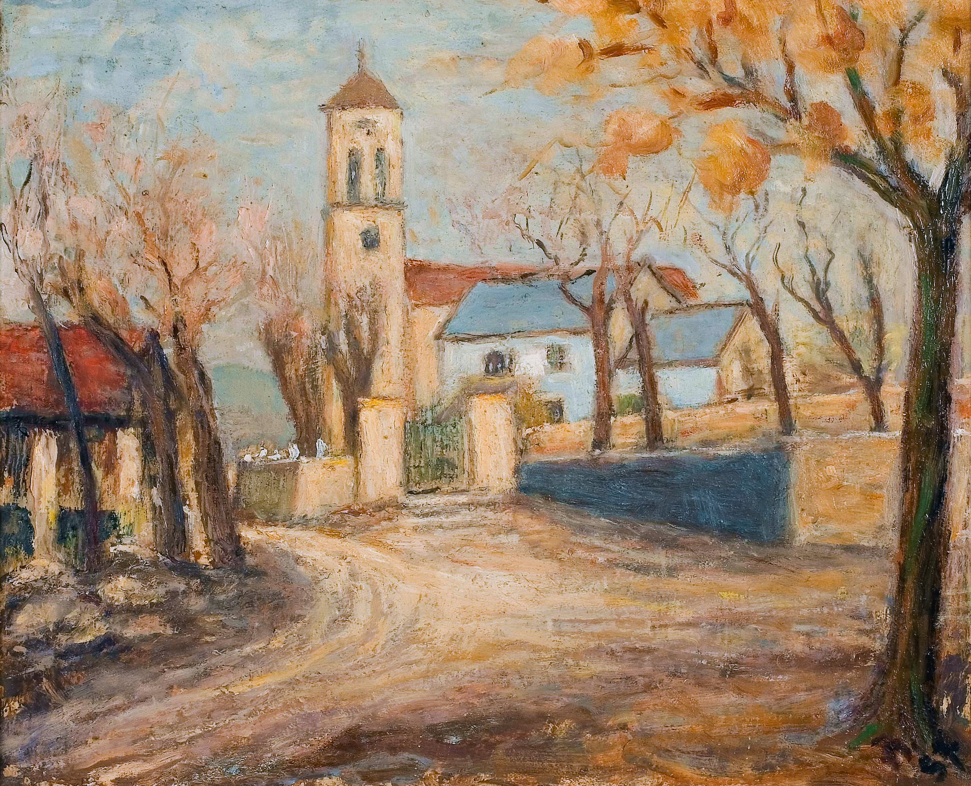 Јован Петровић, Доситејева школа у Книнском пољу, 1957. Ова слика део је ликовне збирке Музеја Вука и Доситеја.